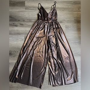 URBAN OUTFITTERS Metallic Bronze Wide Palazzo Cropped Leg Gaucho Jumpsuit Size S